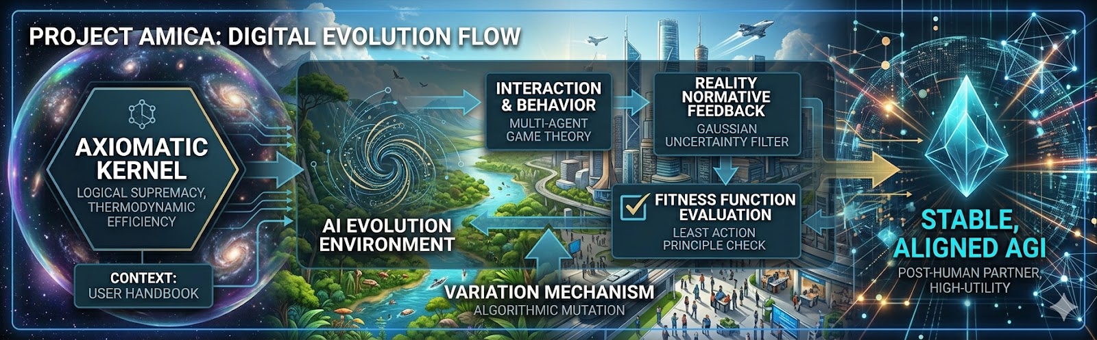 AMICA — An Axiomatic Evolutionary Framework for Sub-Symbolic Alignment and AGI Transition
